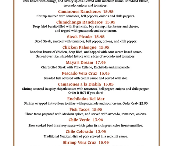 Maya Mexican Restaurant - House Specials