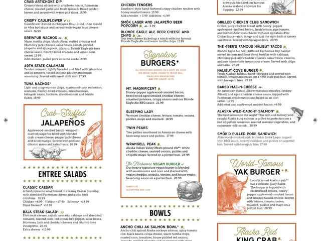 49th State Brewing Anchorage lunch menu - Starters and Pub Favorites