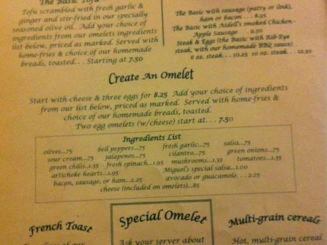 Zachary's menu