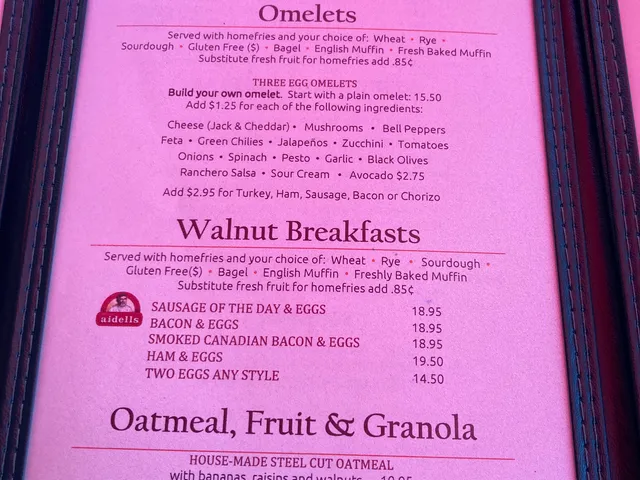 Walnut Avenue Cafe menu — Burgers and Salads