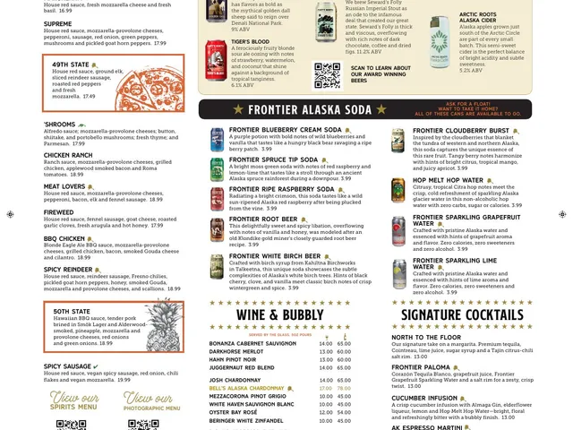 49th State Brewing Anchorage lunch menu - Flatbreads, beer, wine and cocktails