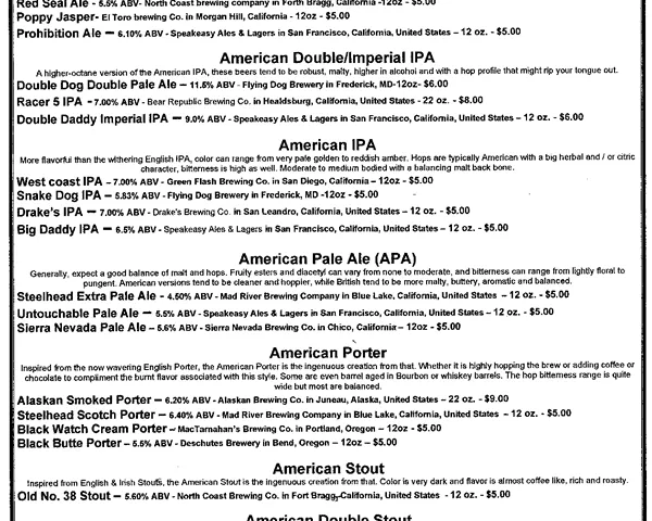 Parish Publick House — Bar Menu 1 menu