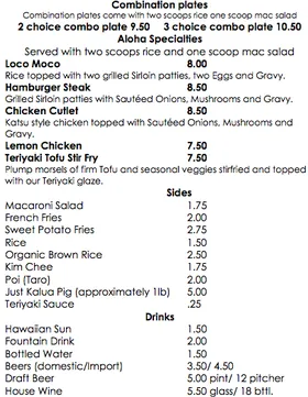 Aloha Island Grille menu