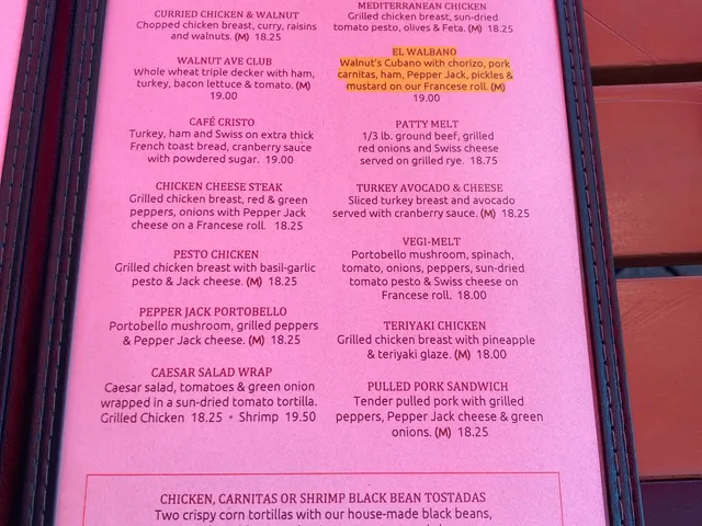 Walnut Avenue Cafe menu — Cafe Favorites and Walnut Avenue Scrambles