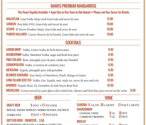 Maya Mexican Restaurant - Cocktails