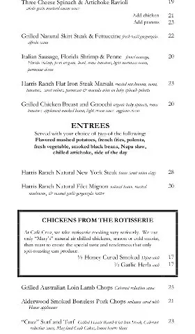 Café Cruz — Cafe Dinner Menu2 menu