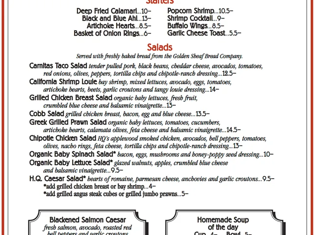 Lunch Menu - Starters and Salads