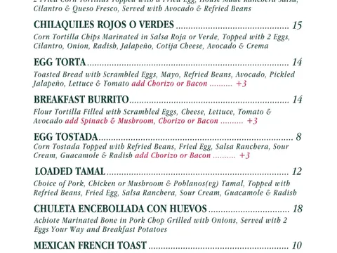 El Ponce one-page brunch menu