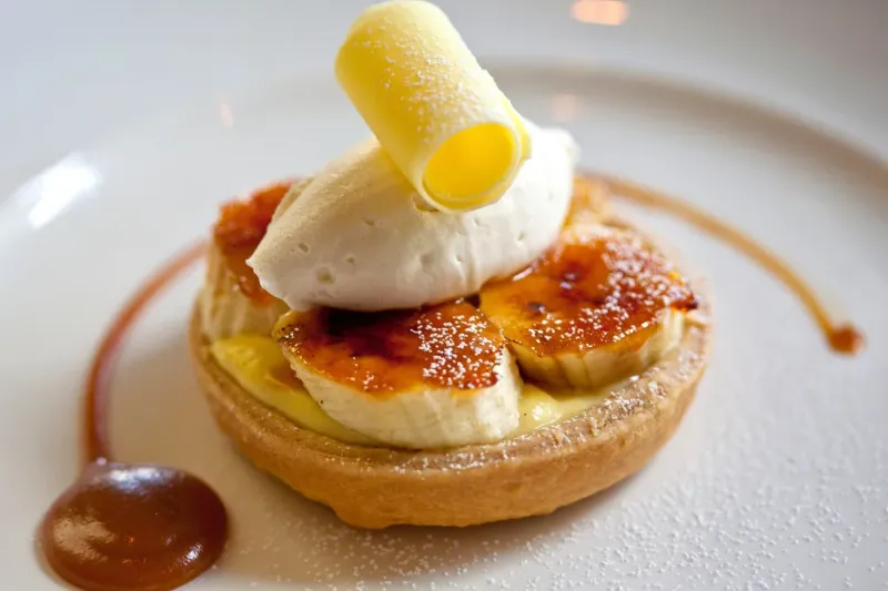 Banana tart with ice cream and caramel at Scratch in Mountain View