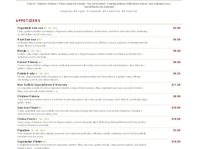 New Delhi Indian Restaurant dining menu page 1 of 7, appetizers