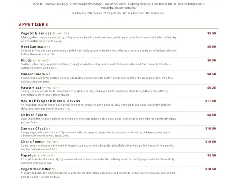 New Delhi Indian Restaurant dining menu page 1 of 7, appetizers