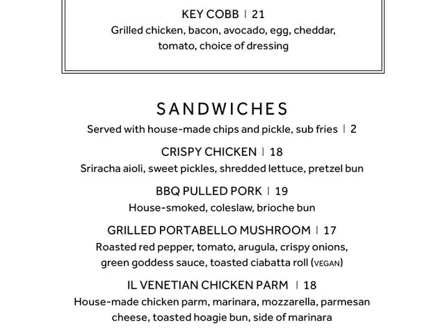Greatroom dinner menu page 4 listing signature dishes, sandwiches, and desserts with prices and options