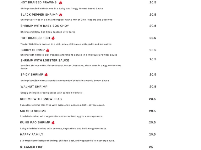 Ambassador Chinese Restaurant dinner menu page listing chicken, duck, seafood, and pork dishes