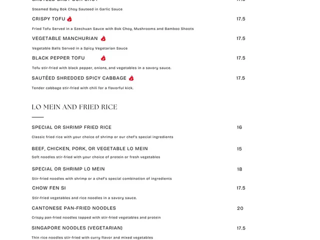 Ambassador Chinese Restaurant dinner menu page listing vegetables, lo mein, fried rice, and noodles