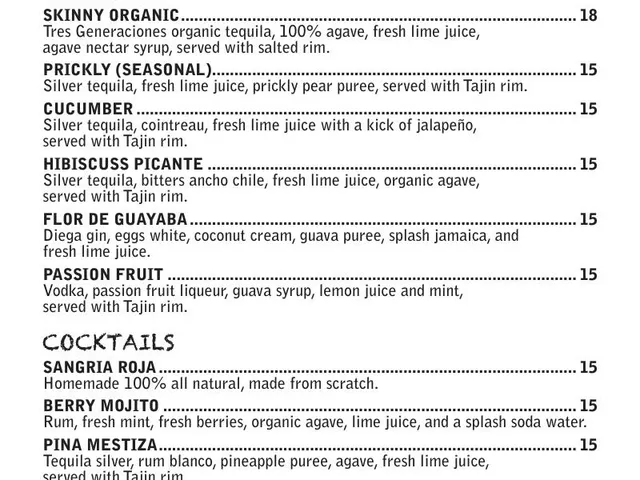 Casa Corazon drink menu page two with margaritas, cocktails, and Moscow mules