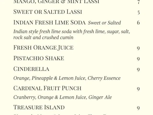 The Maharaja drinks menu page 4 of 4, beers, non-alcoholic drinks, tea, coffee, and water