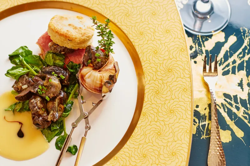 L'Opossum escargot and ham biscuit appetizer