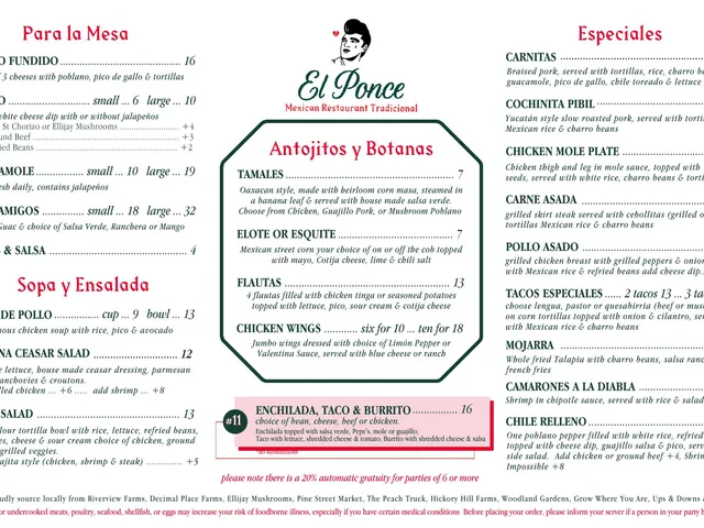 El Ponce food menu page 1 of 2