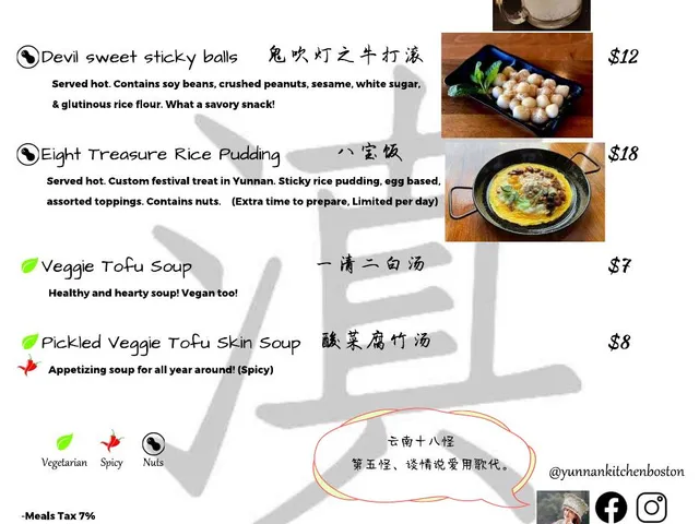 Yunnan Kitchen complete food menu page 6 of 9 listing desserts and soups
