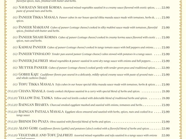 The Maharaja dine-in menu page 3 of 6, vegetarian specialties