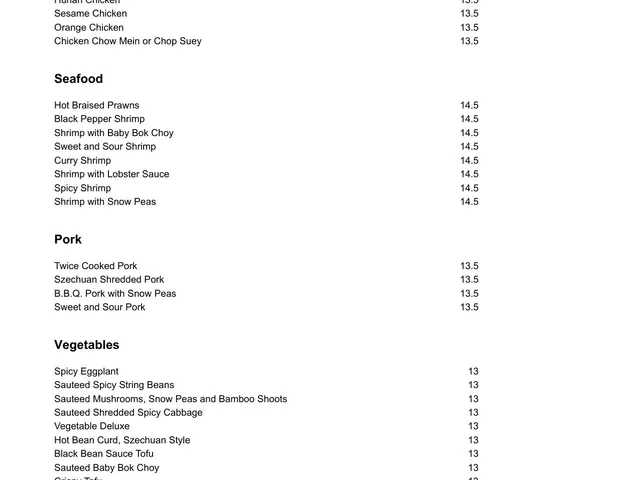 Ambassador Chinese Restaurant lunch menu page listing poultry, seafood, pork, and vegetable dishes