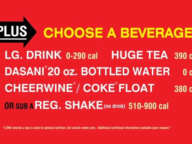 Cook Out official tray menu board listing beverage and shake choices