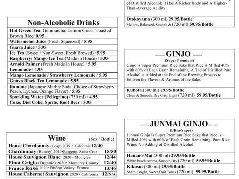 Oh Baby Sushi menu page 1