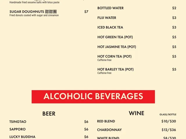 Szechuan Roseville dine-in menu page listing desserts, nonalcoholic beverages, beer, sake, and wine with prices