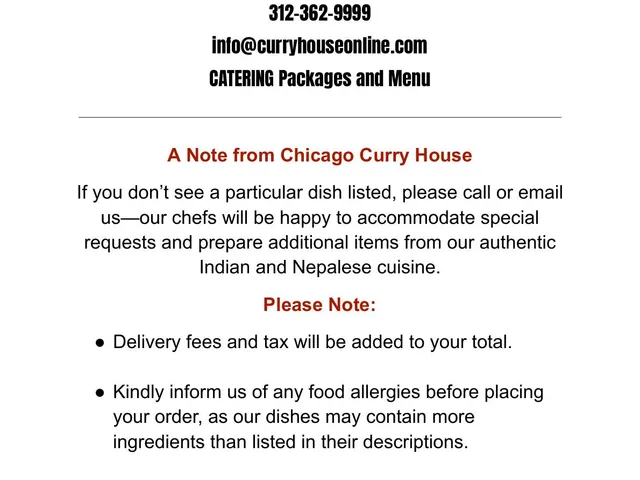 Chicago Curry House 2026 catering menu cover