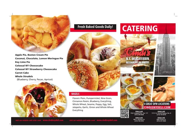 Cindi's complete catering menu page 2 with baked goods and bagel selections