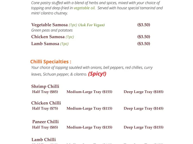 Chicago Curry House catering menu vegetarian curry selections