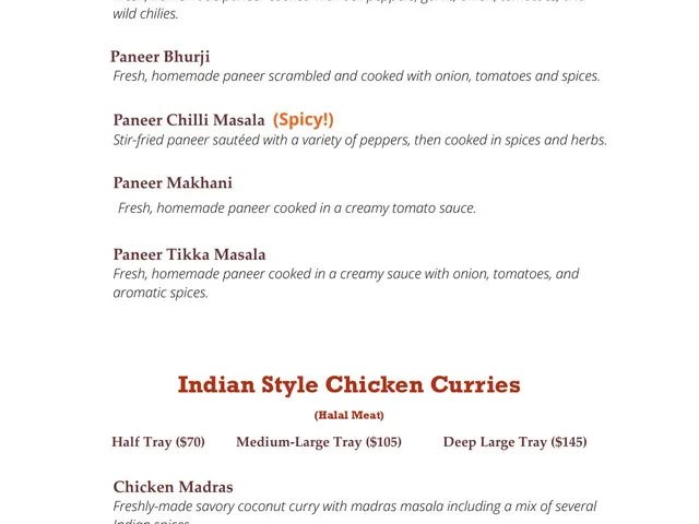 Chicago Curry House catering menu Indian-style chicken curries