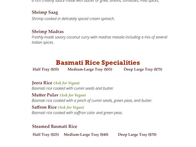 Chicago Curry House catering menu seafood curry selections