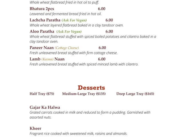 Chicago Curry House catering menu tandoori dish selections and prices