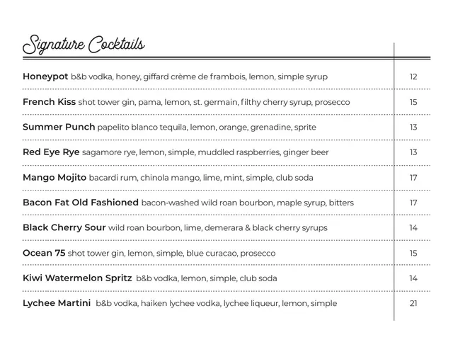 Page 2 of the Watershed cocktail menu