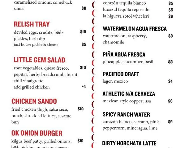 Dove's Luncheonette happy hour menu listing bites and drinks with descriptions, options, prices, and serving hours
