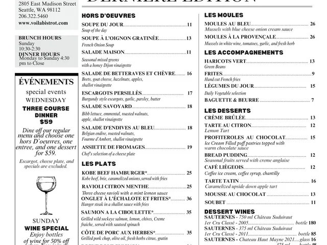 Complete 2026 dinner menu for Voilà! Bistrot