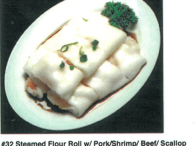 Legend Seafood pictorial dim sum menu page showing scallop and spinach dumpling, steamed flour roll and shrimp and shark's fin dumpling