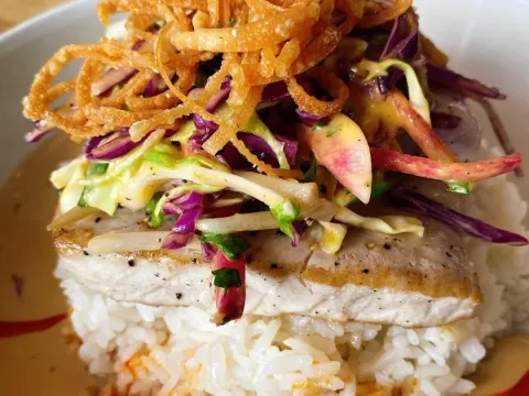Fish and rice dish from Tin Roof Maui