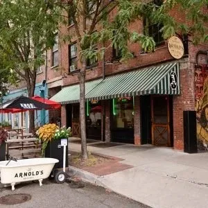 Storefront and patio outside Arnold's Bar and Grill in Cincinnati