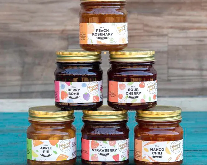 Jars of Biscuit Head's small-batch jams