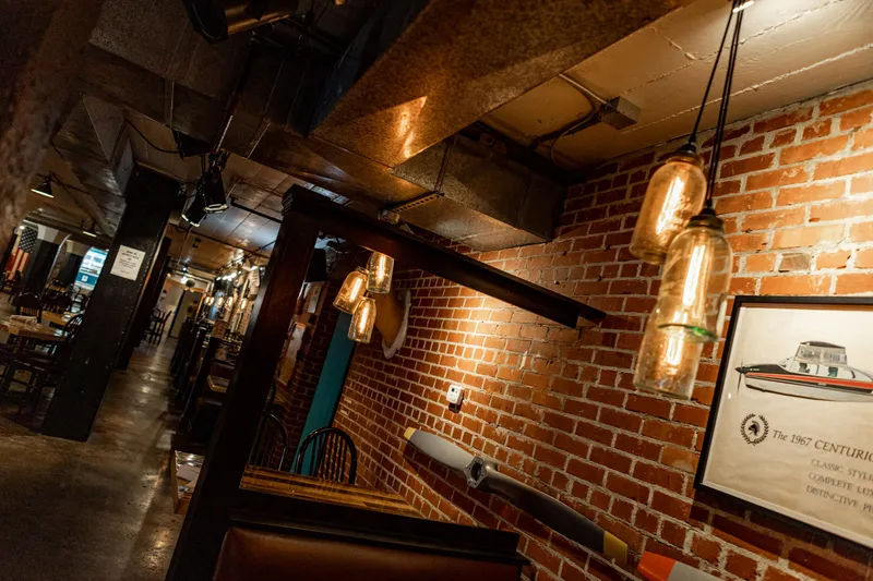 Exposed brick dining room interior at Public at the Brickyard