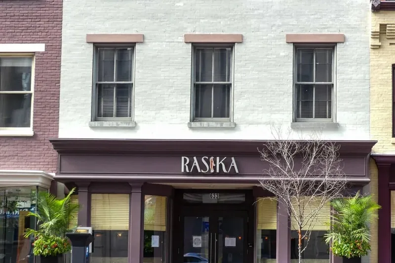 Street-level exterior of Rasika West End with its name above the entrance