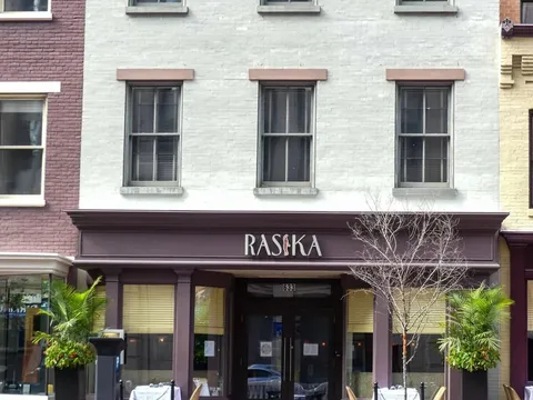 Street-level exterior of Rasika West End with its name above the entrance