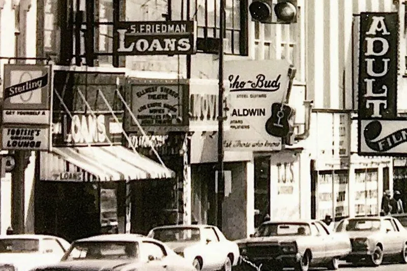 Historical photo of the Lower Broadway strip in Nashville near Robert's Western World