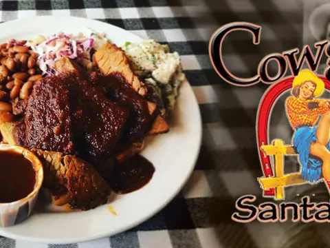 BBQ platter with pinto beans, coleslaw, and potato salad at Cowgirl BBQ