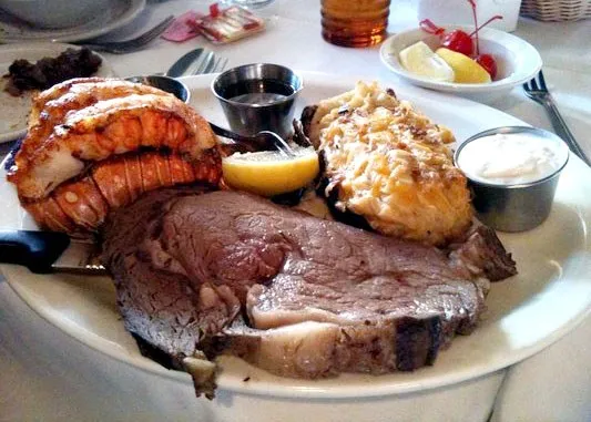 Prime rib, grilled lobster tail and crab-topped potato at Bob Taylor's Ranch House