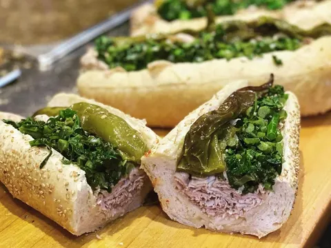 Roast pork sandwiches with broccoli rabe at Tommy DiNic's in Reading Terminal Market