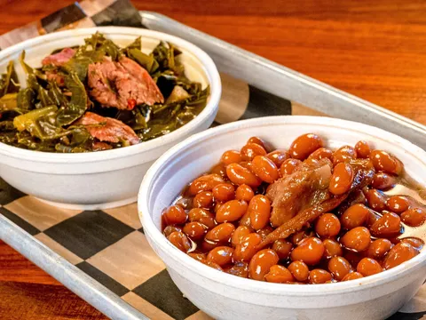 Collard greens and baked beans at Prince's Hot Chicken