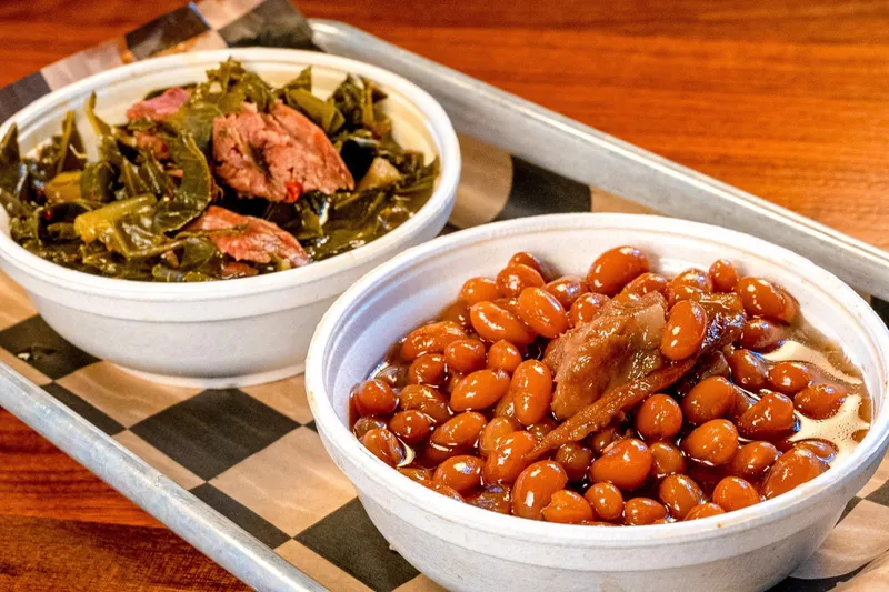 Collard greens and baked beans at Prince's Hot Chicken